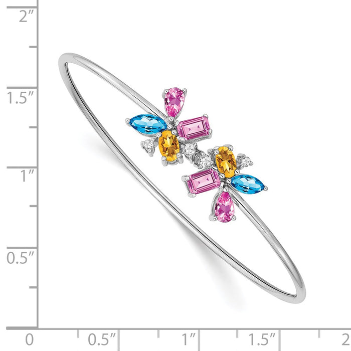 14k White Gold Blue Topaz/Citrine/Cr.Pk. Sapphire/Diamond Bangle