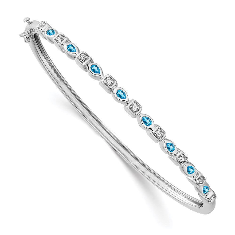 14k White Gold Blue Topaz and Diamond Bangle