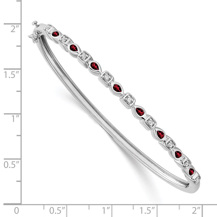 14k White Gold Garnet and Diamond Bangle