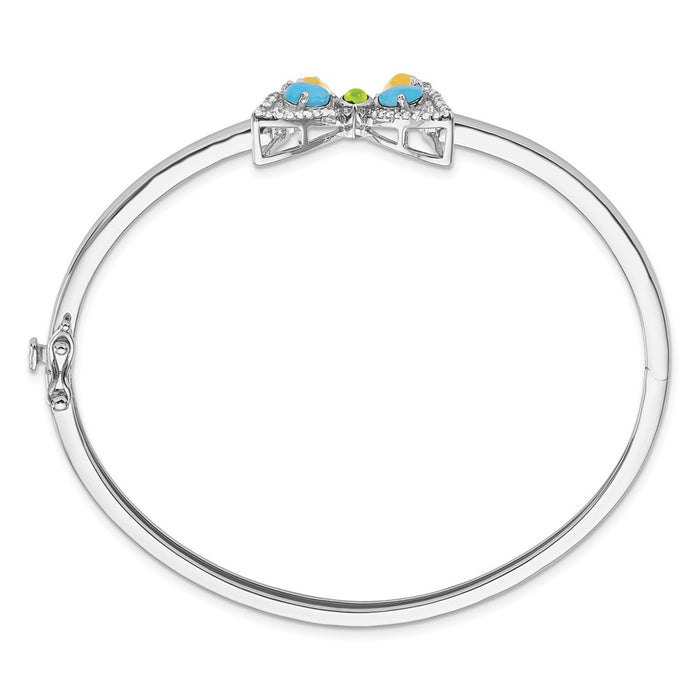 14k White Turquoise/Peridot/Citrine/Wh. Topaz Butterfly Bangle