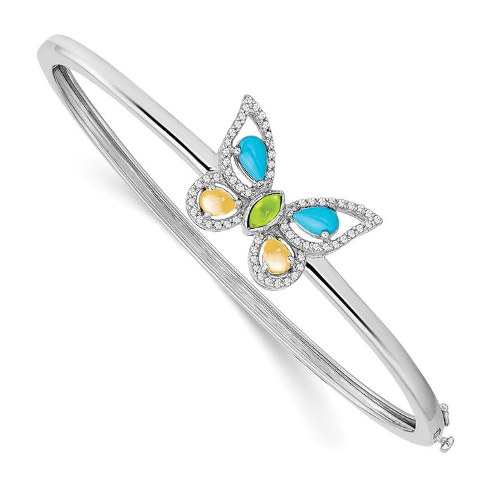 14k White Turquoise/Peridot/Citrine/Wh. Topaz Butterfly Bangle