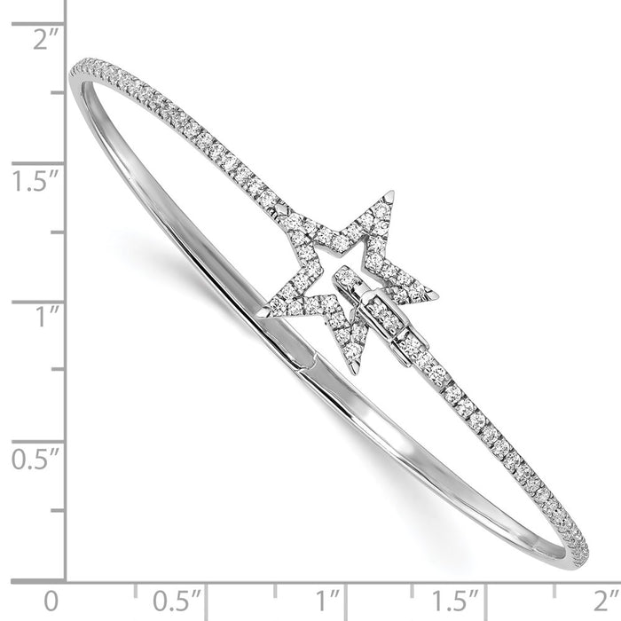 14k White Gold Polished Diamond Star Hinged Bangle