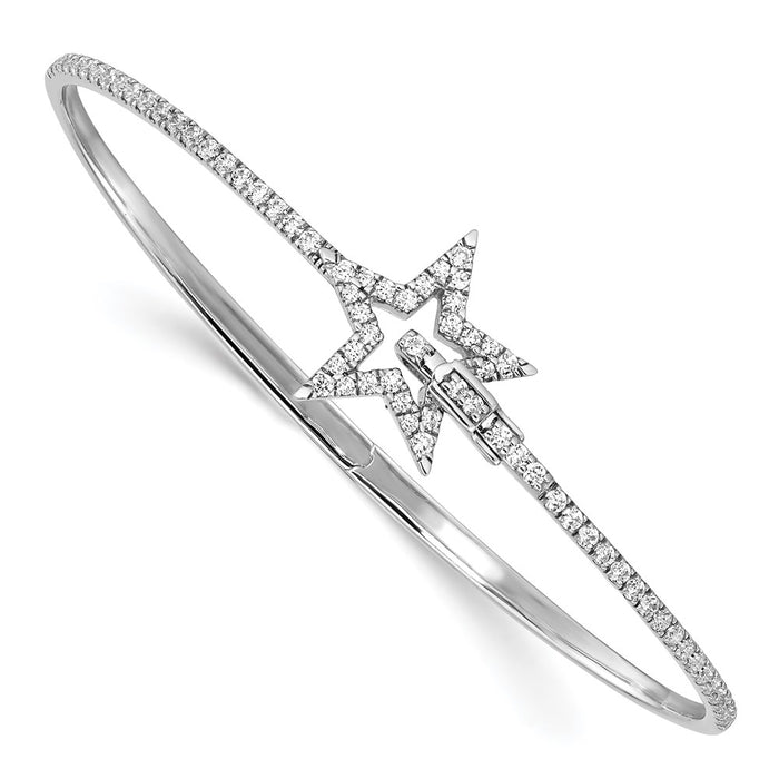 14k White Gold Polished Diamond Star Hinged Bangle