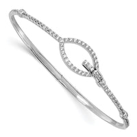 Thumbnail for 14k White Gold Polished Diamond Oval Buckle Hinged Bangle