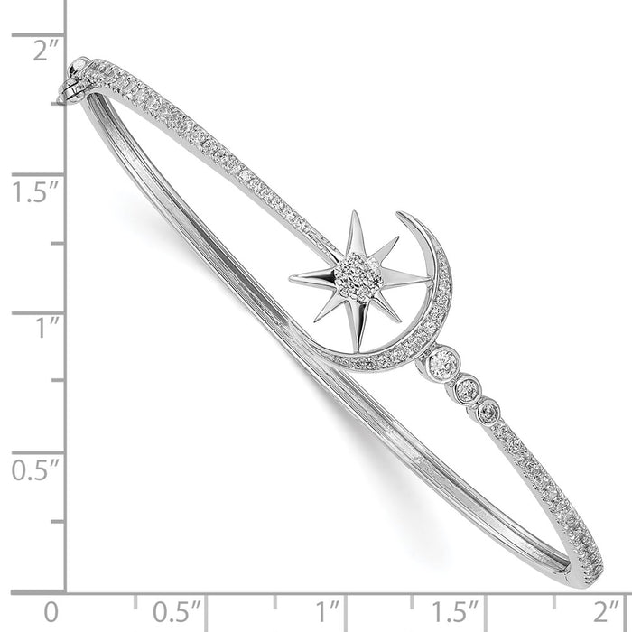 14k White Gold Diamond Star & Moon Bangle