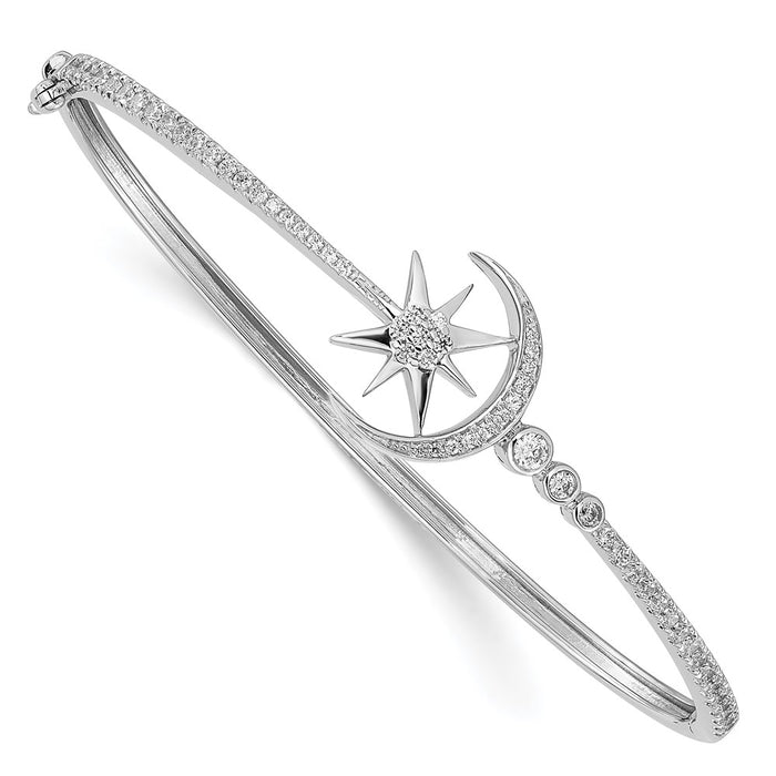 14k White Gold Diamond Star & Moon Bangle