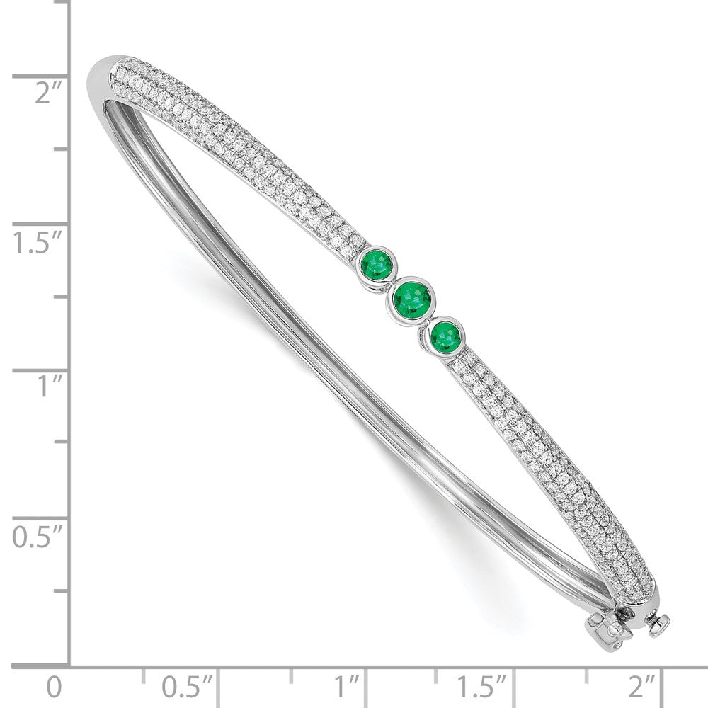 14k White Gold Emerald and Diamond Bangle
