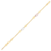 Thumbnail for 14k Tri-Color Gold Anklet with Multi Color Heart Stations