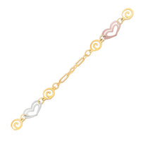 Thumbnail for 14k Tri-Color Gold Anklet with Multi Color Heart Stations