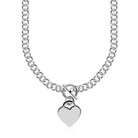 Thumbnail for Sterling Silver Rolo Chain  with a Heart Toggle Charm and Rhodium Plating