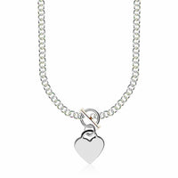 Thumbnail for Sterling Silver Rhodium Plated Rolo Chain Necklace with a Heart Toggle Charm