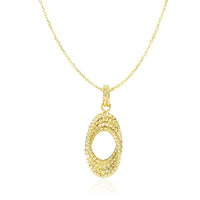 Thumbnail for 14k Yellow Gold Textured Entwined Open Oval Sections Pendant