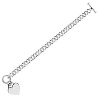 Thumbnail for Sterling Silver Rhodium Plated Rolo Style Heart Charmed Chain Bracelet