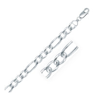 Thumbnail for Rhodium Plated 8.8mm Sterling Silver Figaro Style Chain