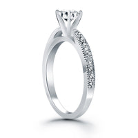 Thumbnail for 14k White Gold Diamond Pave Cathedral Engagement Ring