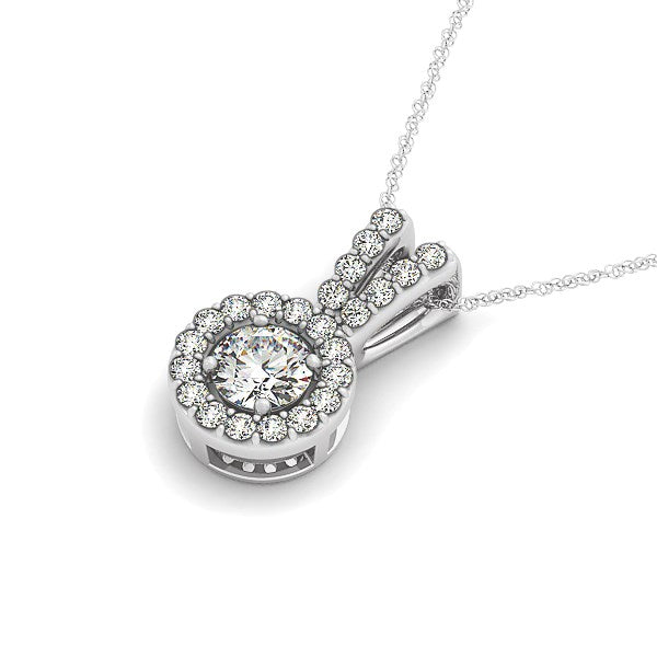 Round Pendant with Split Bail and Diamond Halo in 14k White Gold (3/4 cttw)