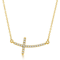 Thumbnail for 14k Yellow Gold Curved Crucifix Diamond Accented Necklace (.21cttw)
