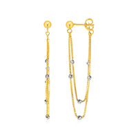 Thumbnail for Hanging Chain Post Earrings with Bead Accents in 14k Yellow and White Gold