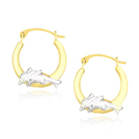Thumbnail for 10k Two-Tone Gold Round Graduated Dolphin Design Hoop Earrings