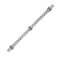 Thumbnail for Sterling Silver Woven Bracelet with Blue Sapphire Stations