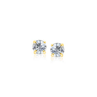 Thumbnail for 14k Yellow Gold Stud Earrings with White Hue Faceted Cubic Zirconia