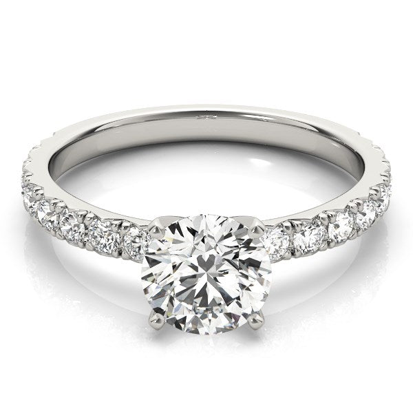 14k White Gold Single Row Shank Round Diamond Engagement Ring (1 1