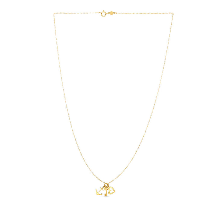 14k Yellow Gold Anchor   Heart   and Skeleton Key Cluster Charm Necklace