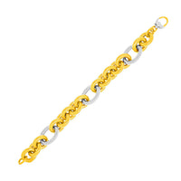Thumbnail for 14k Two-Tone Gold Round and Textured Oval Link Bracelet