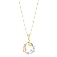 Thumbnail for 14k Tri-Color Gold Round Dolphin Design Pendant