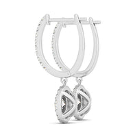 Thumbnail for 14k White Gold Double Halo Round Diamond Drop Earrings (1 cttw)