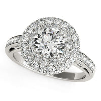 Thumbnail for 14k White Gold Diamond with Two-Row Pave Border Engagement Ring (2 cttw)