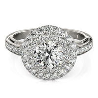 Thumbnail for 14k White Gold Diamond with Two-Row Pave Border Engagement Ring (2 cttw)