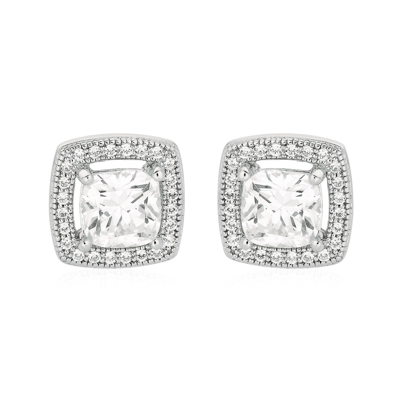 Cushion Earrings with Cubic Zirconia in Sterling Silver