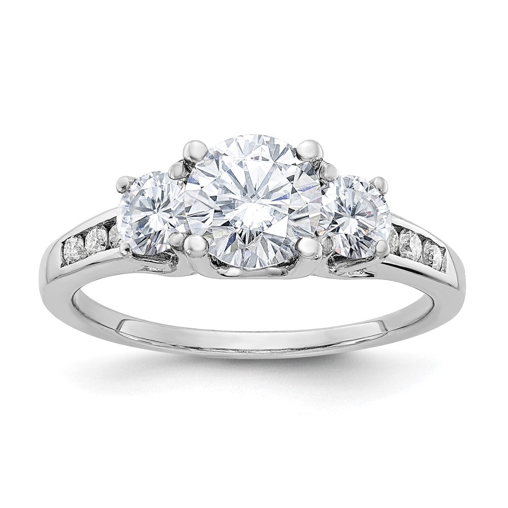 14kw 1.50ct. Three Stone with Side Stones G H I True Light Moissanite Ring