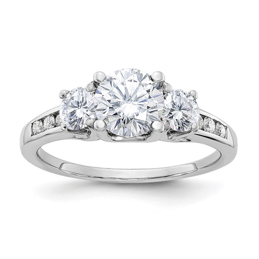 14kw 1.50ct. Three Stone with Side Stones G H I True Light Moissanite Ring