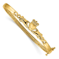 Thumbnail for 14k 4mm Diamond-cut Claddagh Hinged Bangle Bracelet