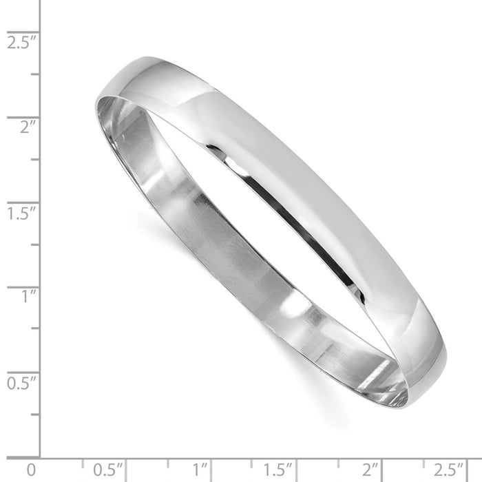 14k White Gold 8mm Solid Polished Half-Round Slip-On Bangle