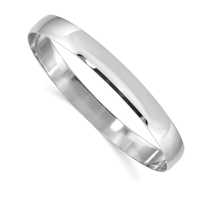 14k White Gold 8mm Solid Polished Half-Round Slip-On Bangle