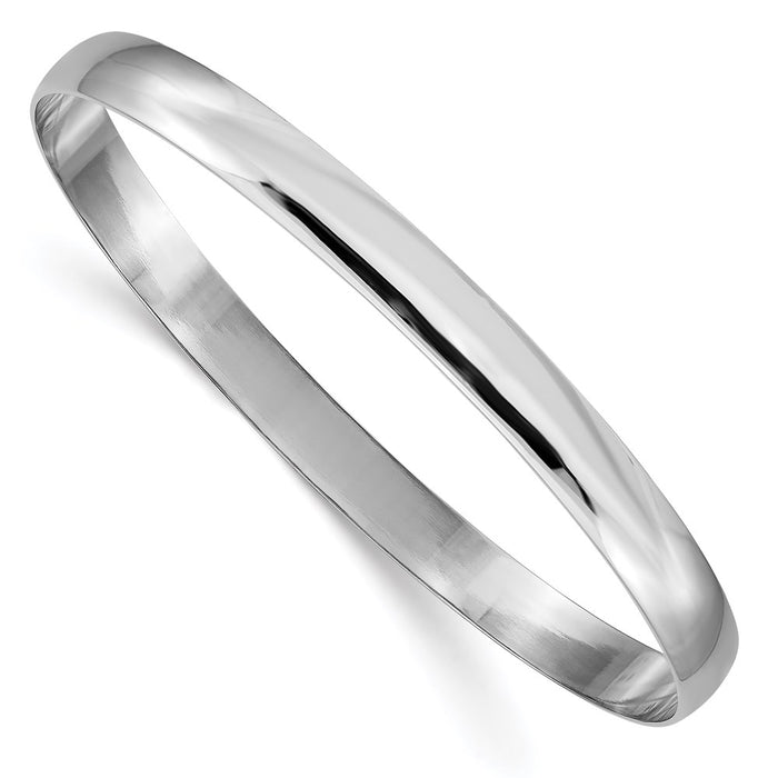 14k White Gold 6mm Solid Polished Half-Round Slip-On Bangle