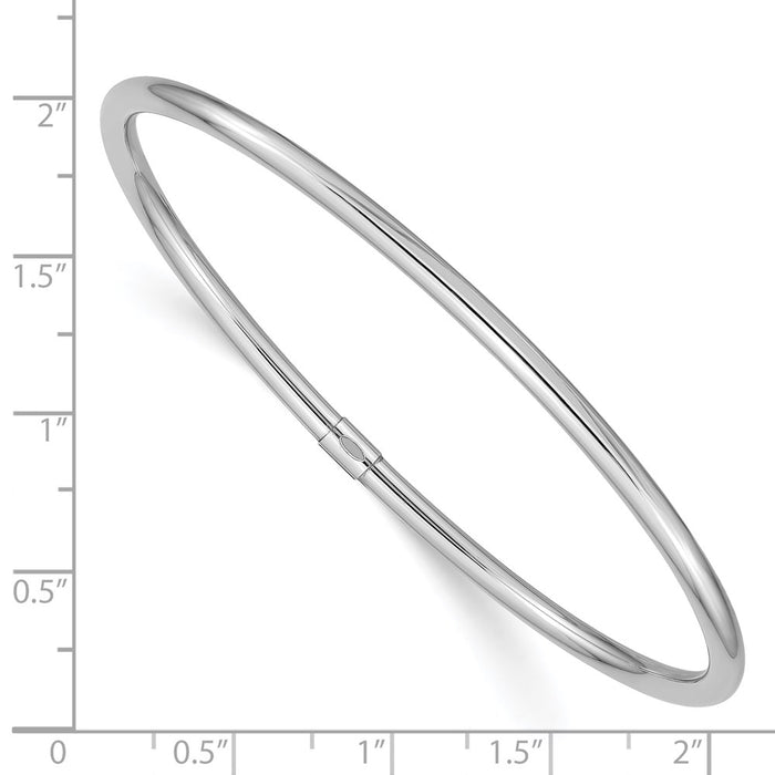 14k White Gold 3mm Polished Round Tube Slip-on Bangle