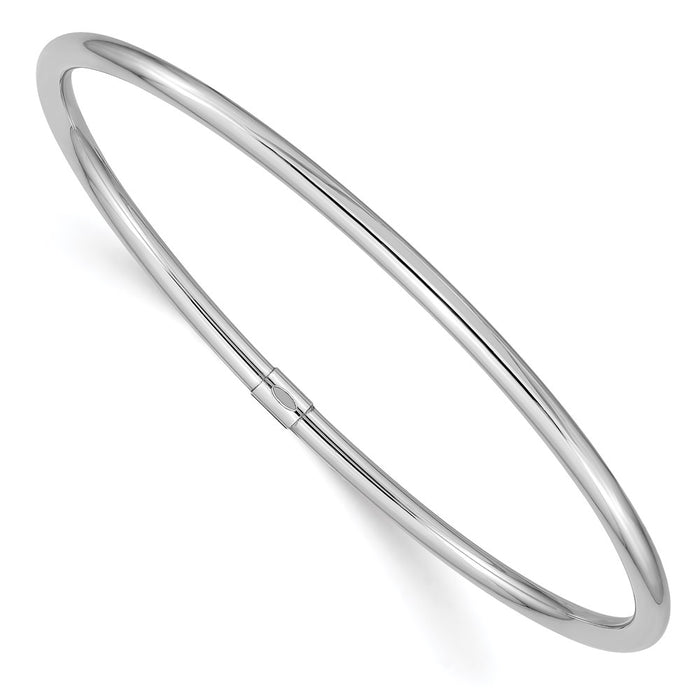 14k White Gold 3mm Polished Round Tube Slip-on Bangle