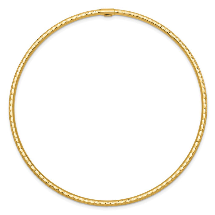 14k 2mm Diamond-cut Tube Slip-on Bangle