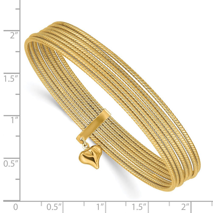 14K w/ Dangle Heart Slip-on Set of 7 Textured Bangles