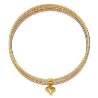 Thumbnail for 14K w/ Dangle Heart Tri-color Set of 7 Textured Slip-on Bangles