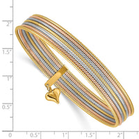 Thumbnail for 14K Tri-color w/ Dangle Heart Oversized Set of 7 Textured Slip-on Bangles