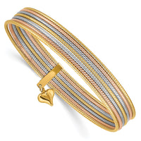 Thumbnail for 14K Tri-color w/ Dangle Heart Oversized Set of 7 Textured Slip-on Bangles
