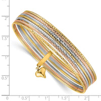 Thumbnail for 14K w/Dangle Heart Tri-color Oversized Set of 7 Textured Slip-on Bangles