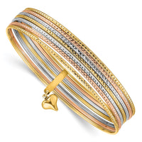 Thumbnail for 14K w/Dangle Heart Tri-color Oversized Set of 7 Textured Slip-on Bangles