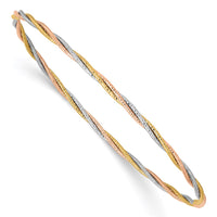 Thumbnail for 14k Tri-color Diamond-cut Twisted Slip-on Bangle