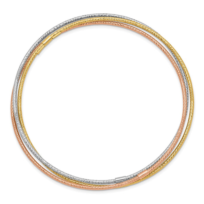 14k Tri-color Diamond-cut 3 Intertwined Slip-on Bangles